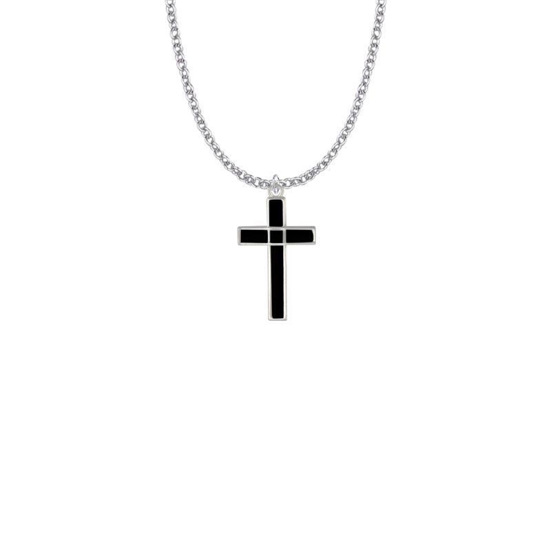 Black Enameled Cross Necklace — Personalized Sterling Silver Cross | Engraved Gift for Baptism, Confirmation & Graduation