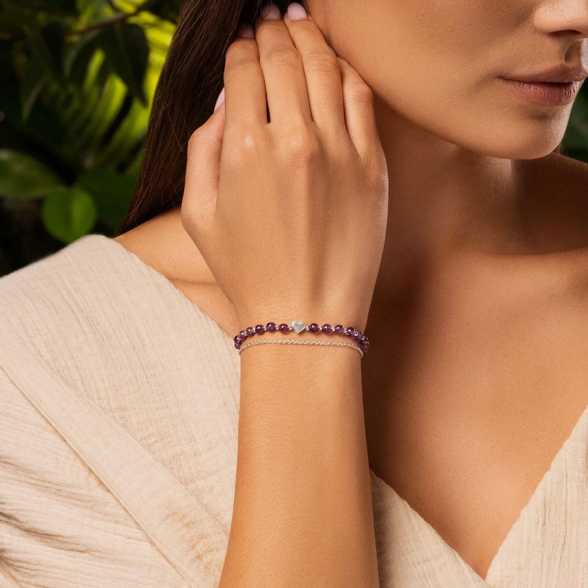 Soothing Love - Amethyst Heart Charm Bracelet