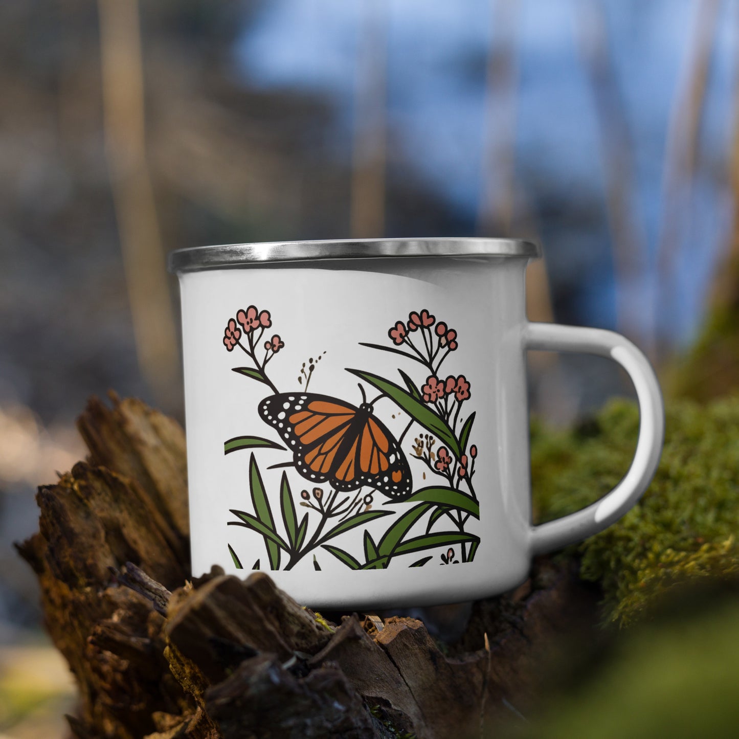 Monarch Morning — Enamel Camp Mug | Monarch Butterfly Art | Botanical Gift