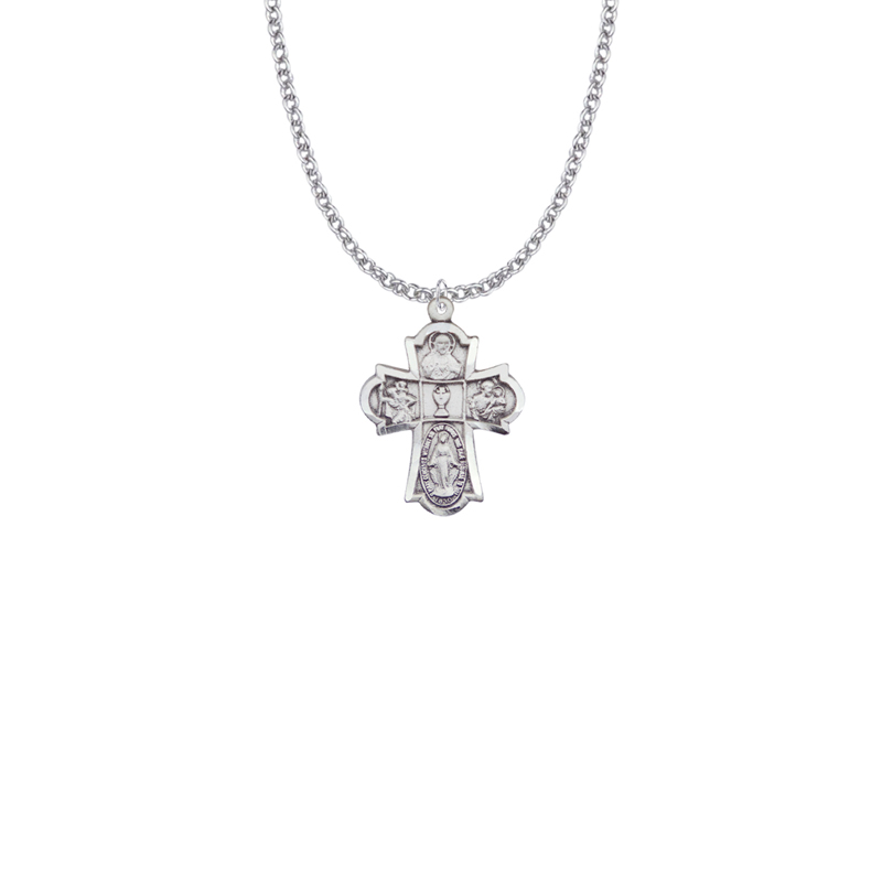 Four Way Medal Sterling Silver - Catholic First Communion