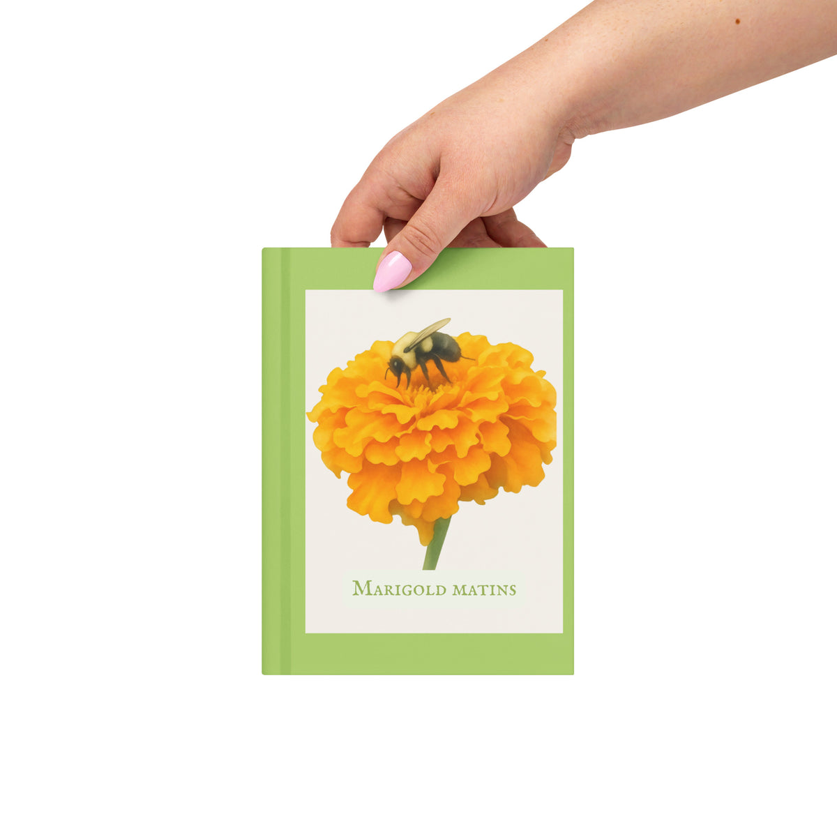 Marigold Matins — Hardcover Nature Journal | Pollinator Garden Art | Bumblebee Marigold Gift