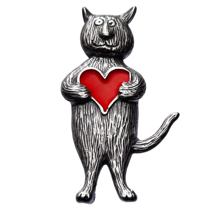 Heart Cat Pin - Edward Gorey