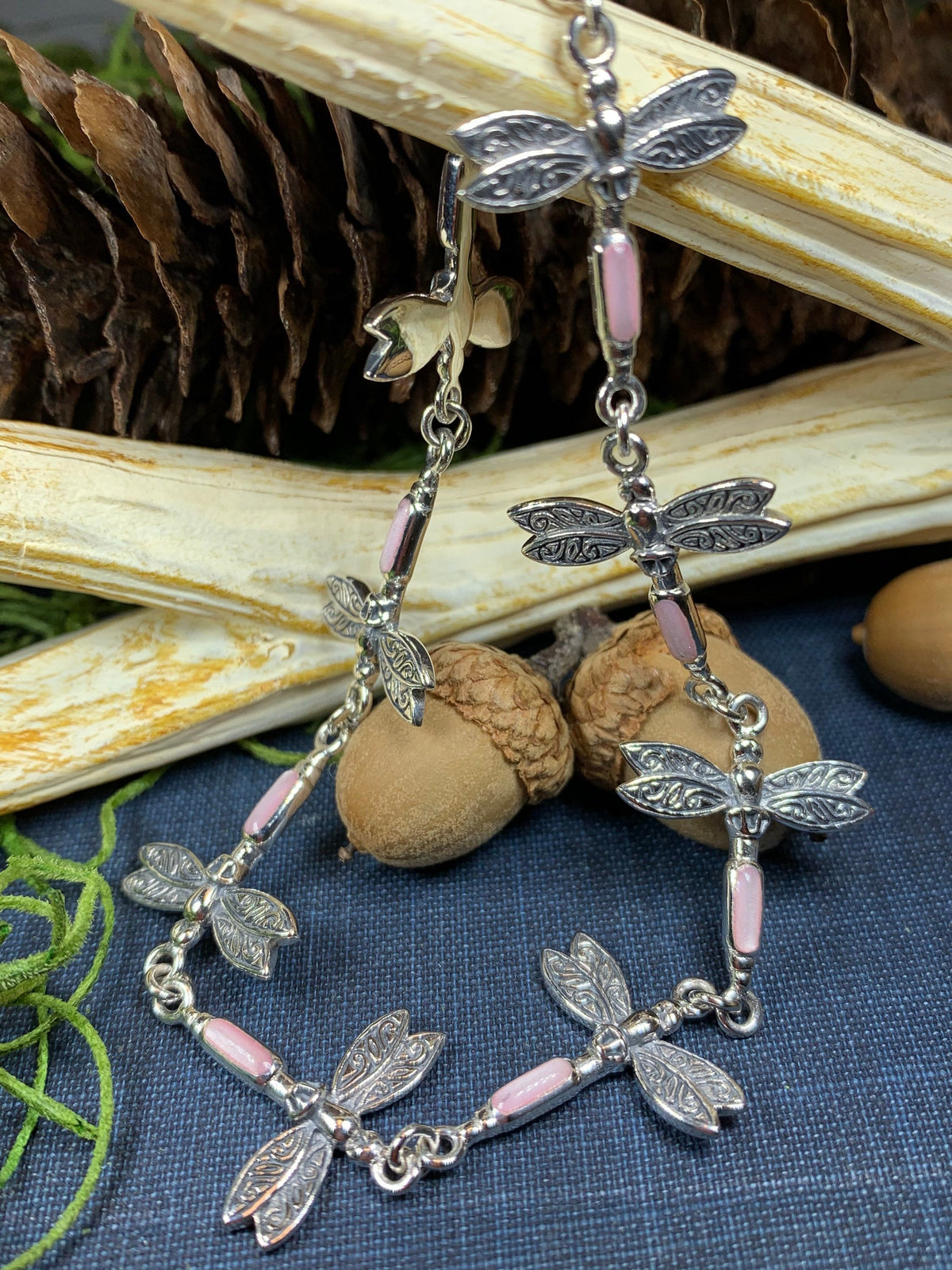 Pink Dragonfly Bracelet in Sterling Silver