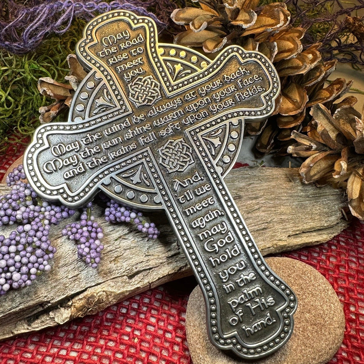 Pewter Irish Blessing Cross - May the road rise to meet you - Wall Art