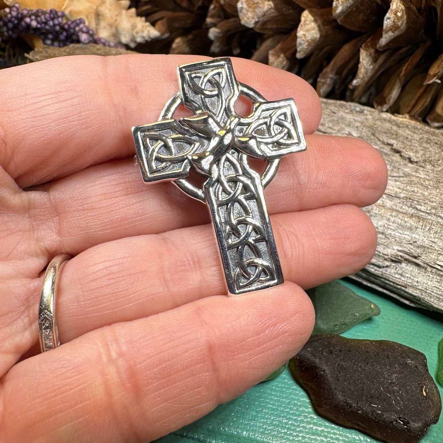Celtic Cross Dove of Peace Brooch