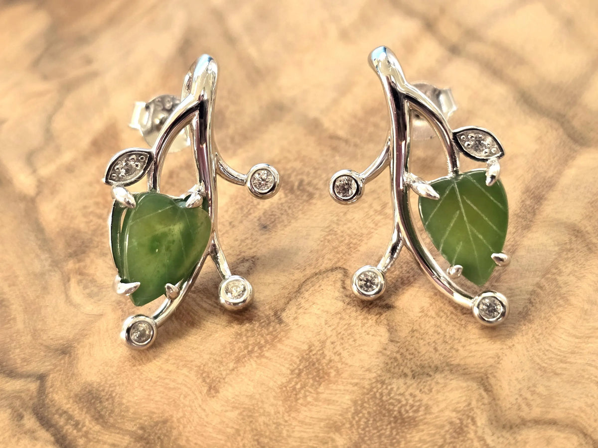 Canadian Jade Leaf and Silver Earrings