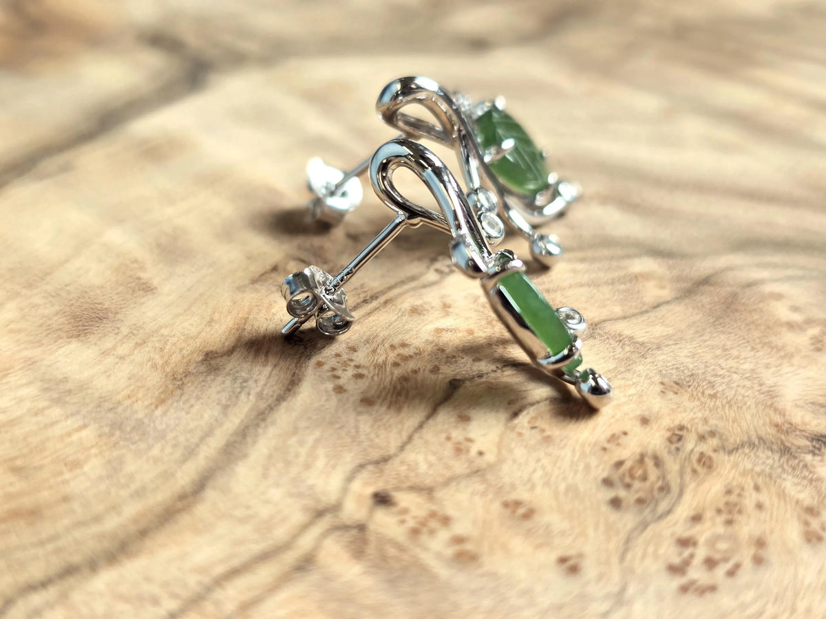 Canadian Jade Leaf and Silver Earrings