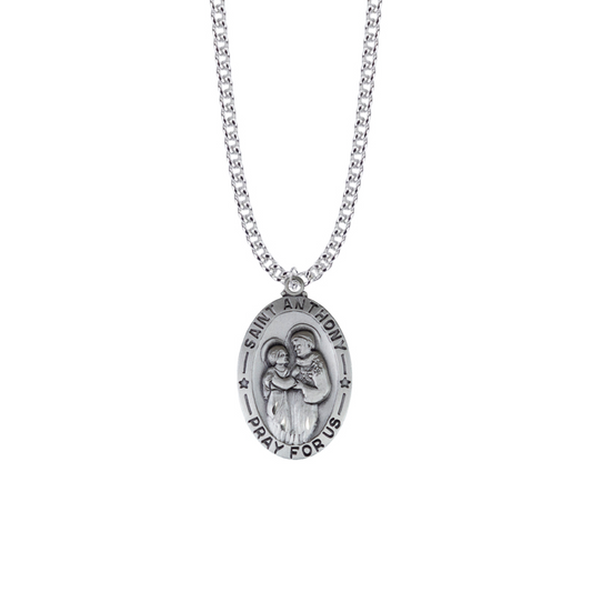 Saint Anthony Sterling Silver Oval Saints Medal - Patron Saint of Lost Things (Custom engraving available)