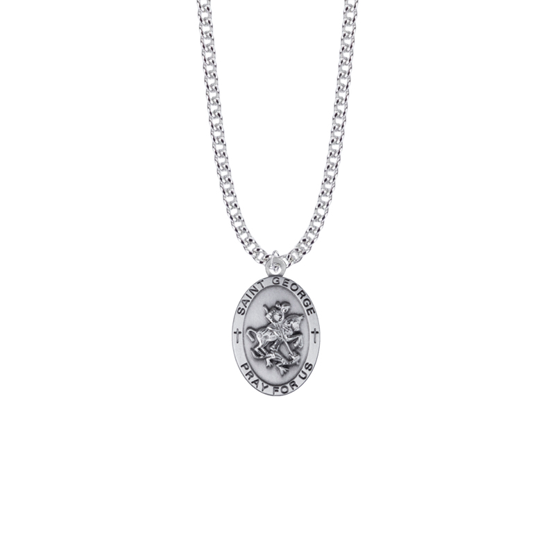 Saint George Sterling Silver Oval Saints Medal - Patron Saint of England and Soldiers (Custom engraving available)