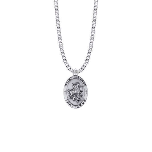 Saint George Sterling Silver Oval Saints Medal - Patron Saint of England and Soldiers (Custom engraving available)
