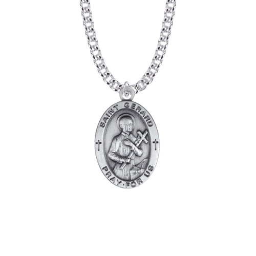 Saint Gerard Majella - Sterling Silver Oval Saints Medal Necklace - Patron Saint of Expectant Mothers and Fertility (Custom engraving available)