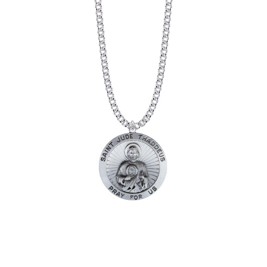 Saint Jude Thaddeus Round Sterling Silver Saints Medal - Patron Saint of Hopeless Causes and Desperation (Custom engraving available)