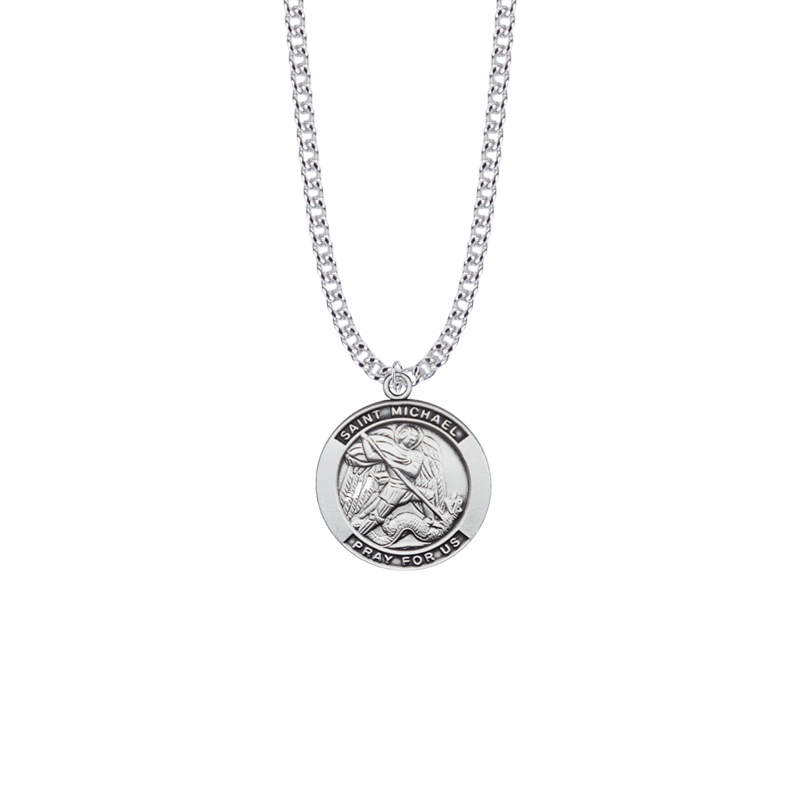 Saint Michael the Archangel - Sterling Silver Circular Saints Medal Necklace - Defender of the Faith / Patron Saint of Police and Military (Custom engraving available)
