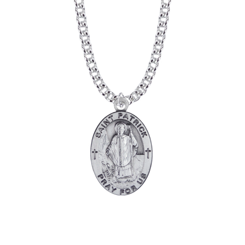 Saint Patrick Sterling Silver Oval Saints Medal - Patron Saint of Ireland