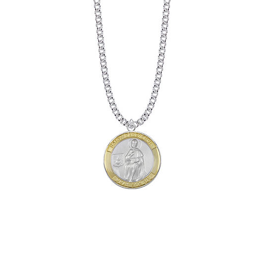 Saint Peregrine Two Tone Sterling Silver Saints Medal - Patron Saint of Cancer and Illness (Custom engraving available)