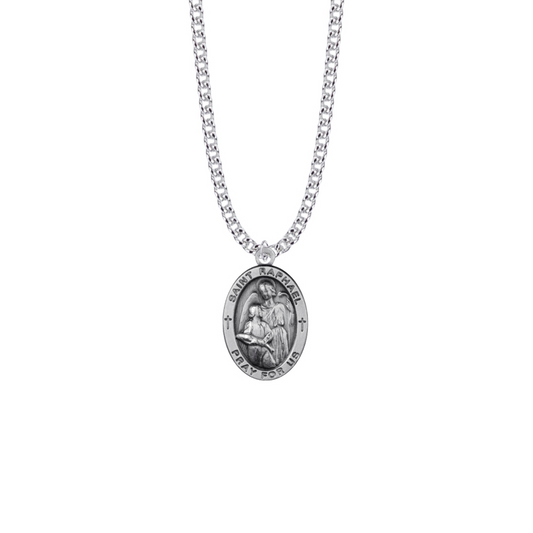 Saint Raphael Sterling Silver Oval Saints Medal - Patron Saint of Doctors and Medical Workers (Custom engraving available)