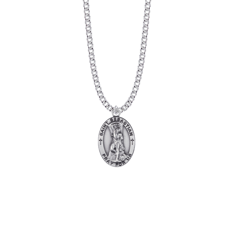 Saint Sebastian Sterling Silver Oval Saints Medal - Patron Saint of Athletes (Custom engraving available)
