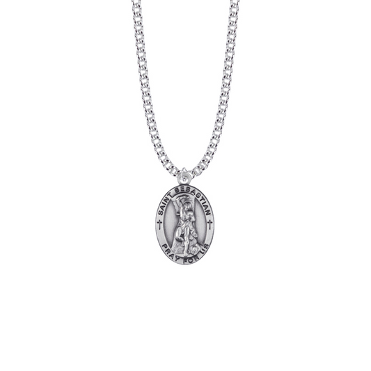 Saint Sebastian Sterling Silver Oval Saints Medal - Patron Saint of Athletes (Custom engraving available)