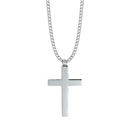Simple Cross with Lord's Prayer (The Our Father) on Back - Sterling Silver Necklace