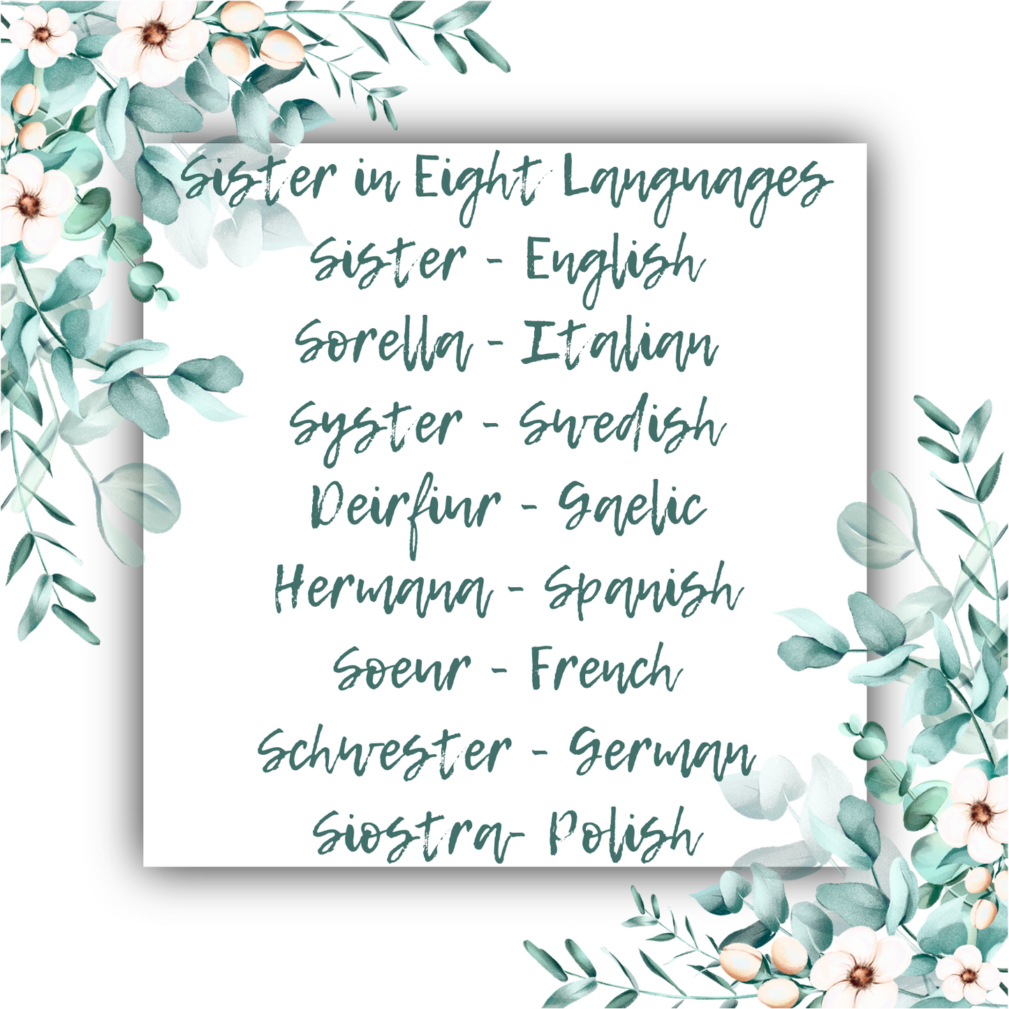 Sister in Eight Languages - Mobius Necklace