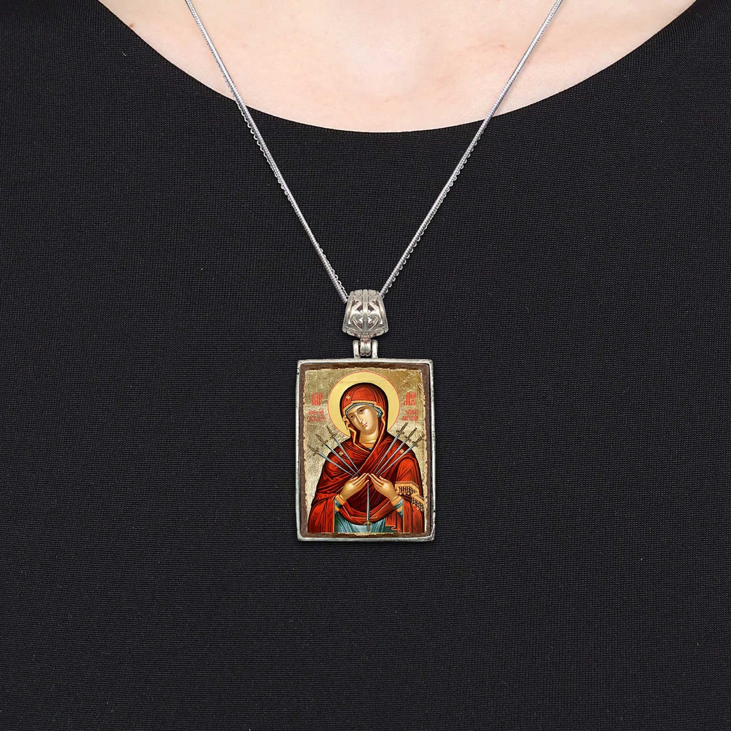 Virgin Mary of The Seven Swords - Silver Plated Necklace