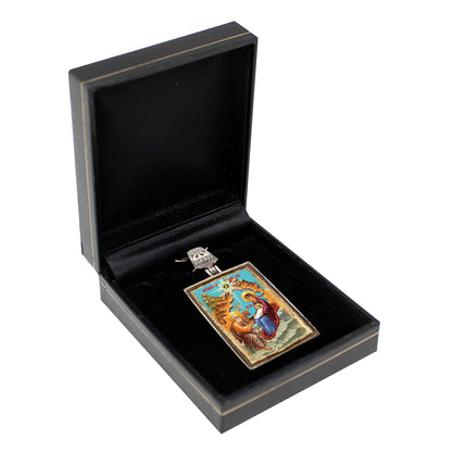 Nativity Silver Plated Necklace, Gold-Plated Wooden Cabochon - Orthodox Sacred Icon