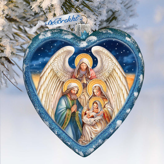 Angel's Divine Presence - Nativity Heart Glass Ornament