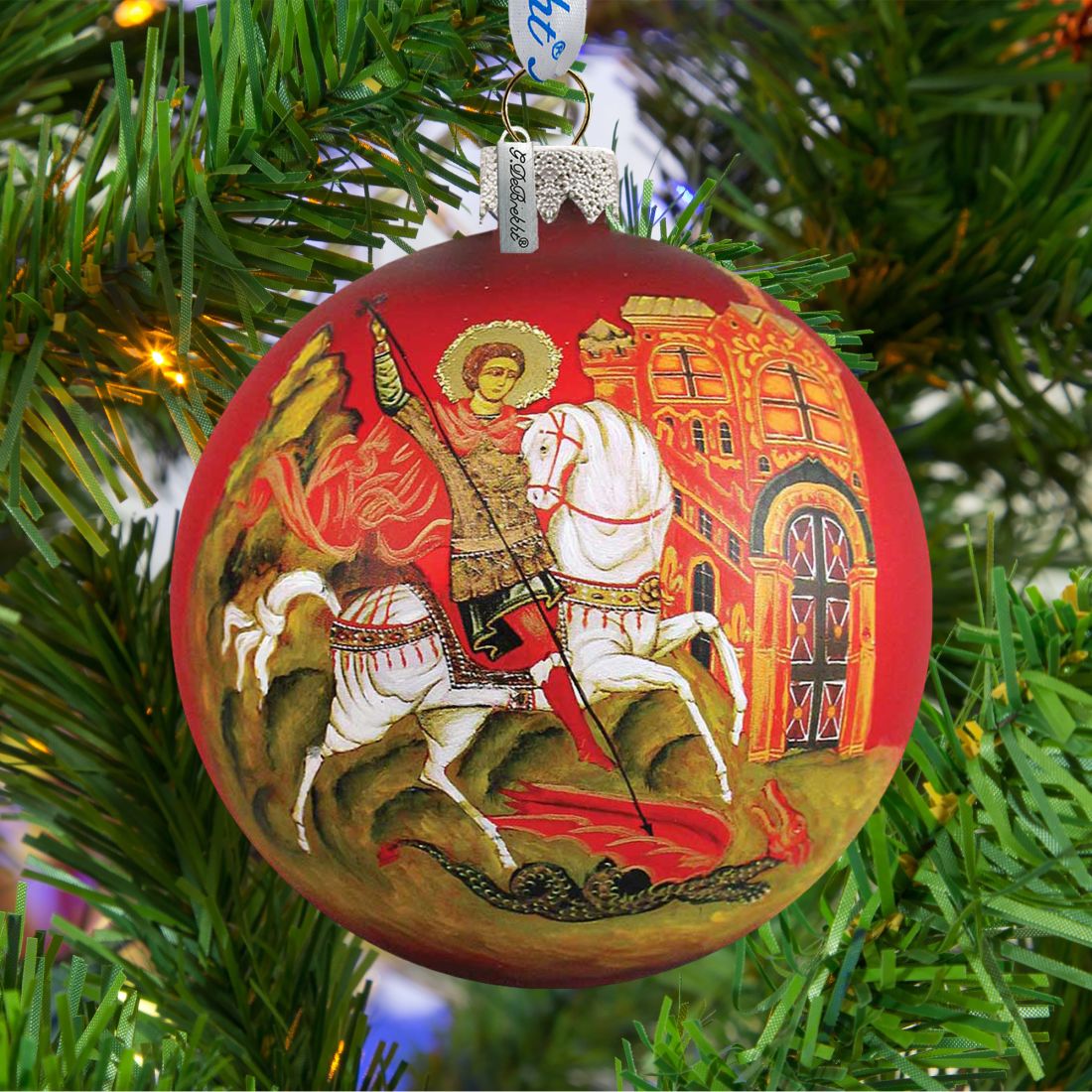 Saint George Glass Ball Icon Ornament - Handblown Mercury Glass