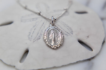 Intricate Miraculous Medal Necklace - Sterling Silver