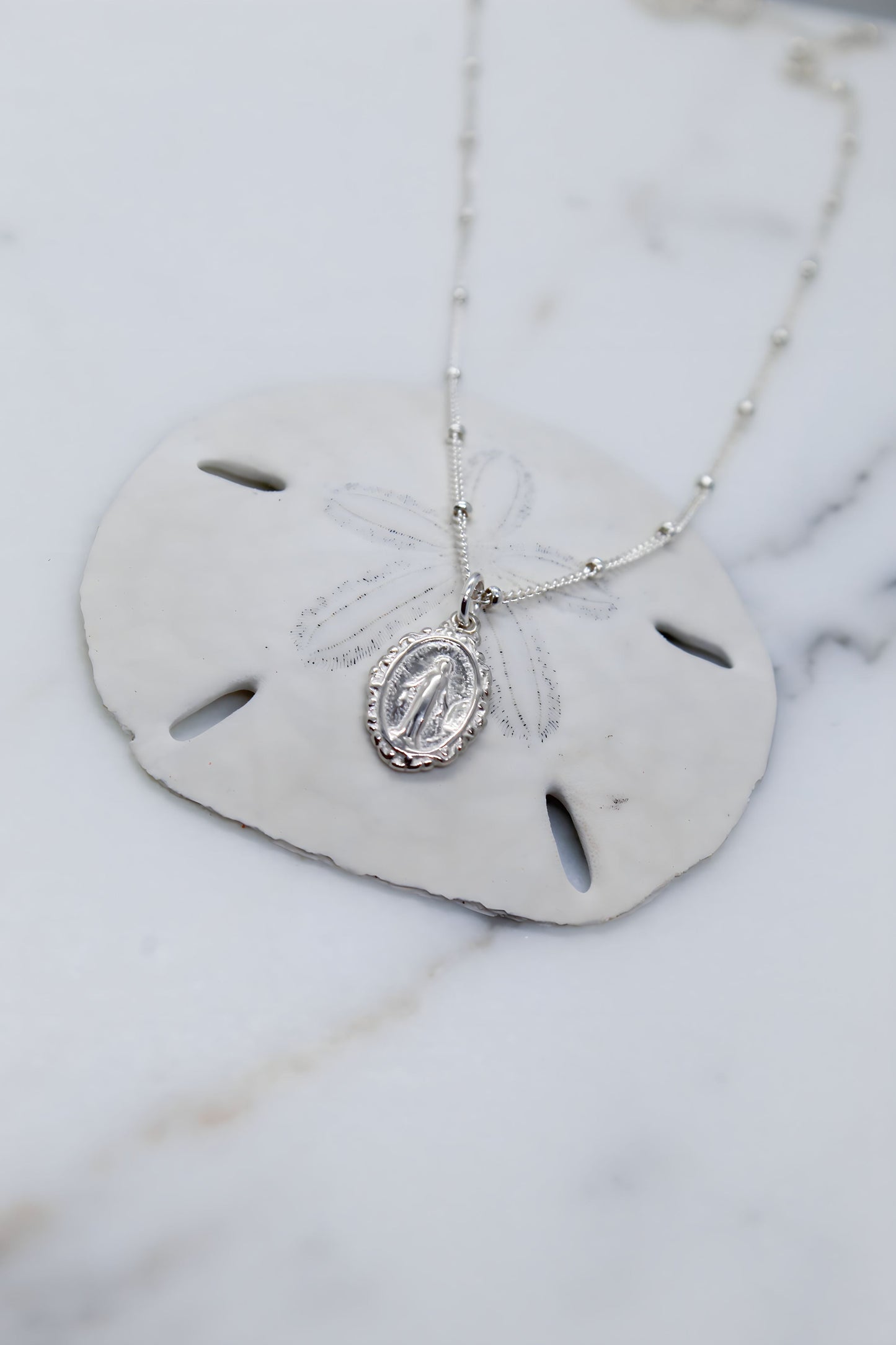 Intricate Miraculous Medal Necklace - Sterling Silver