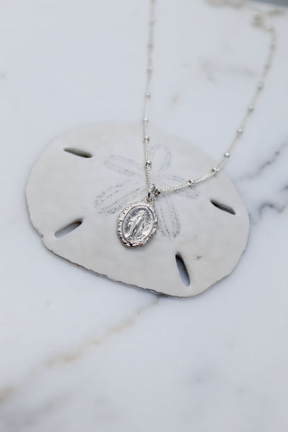 Intricate Miraculous Medal Necklace - Sterling Silver