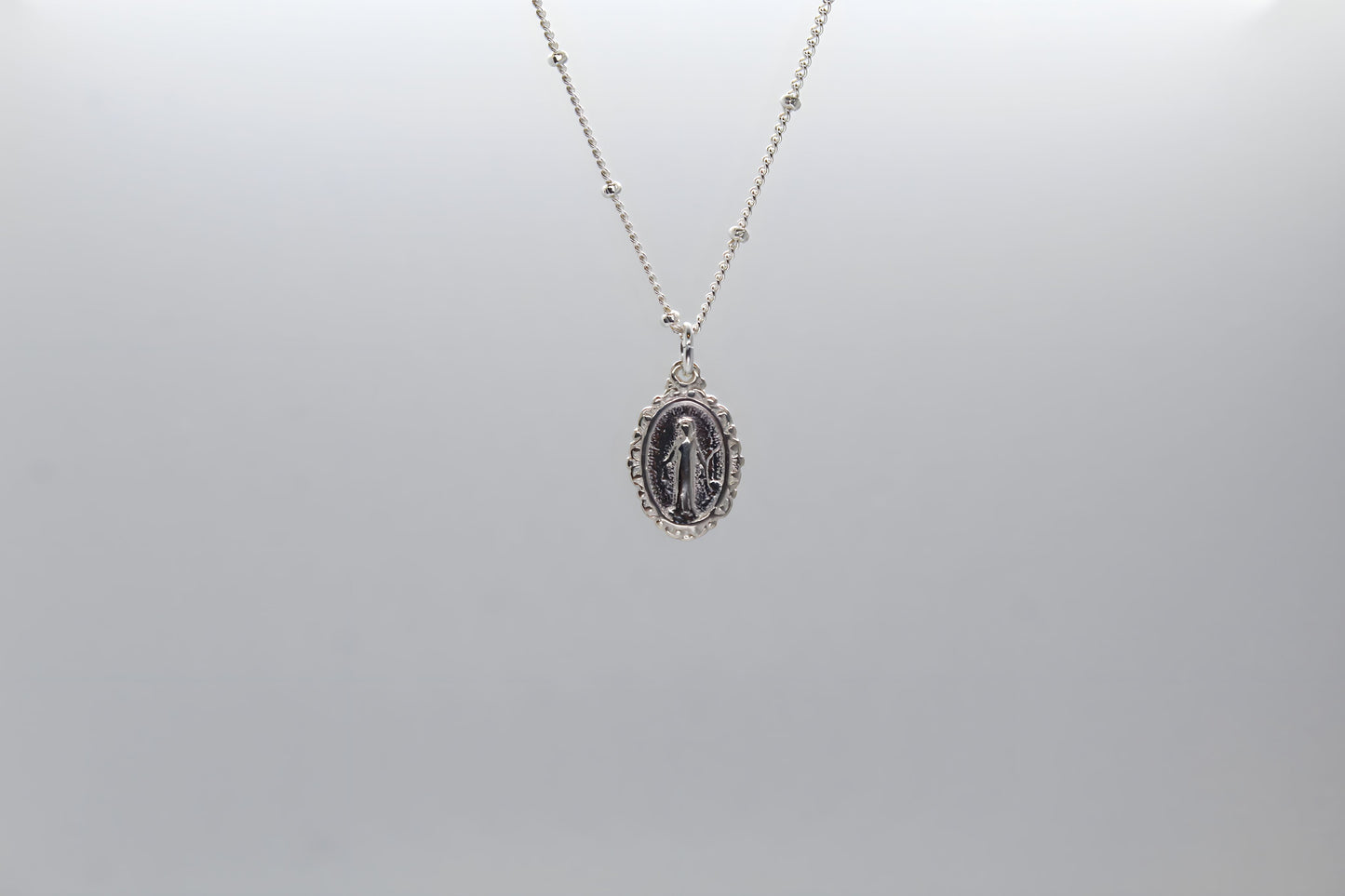 Intricate Miraculous Medal Necklace - Sterling Silver