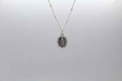 Intricate Miraculous Medal Necklace - Sterling Silver