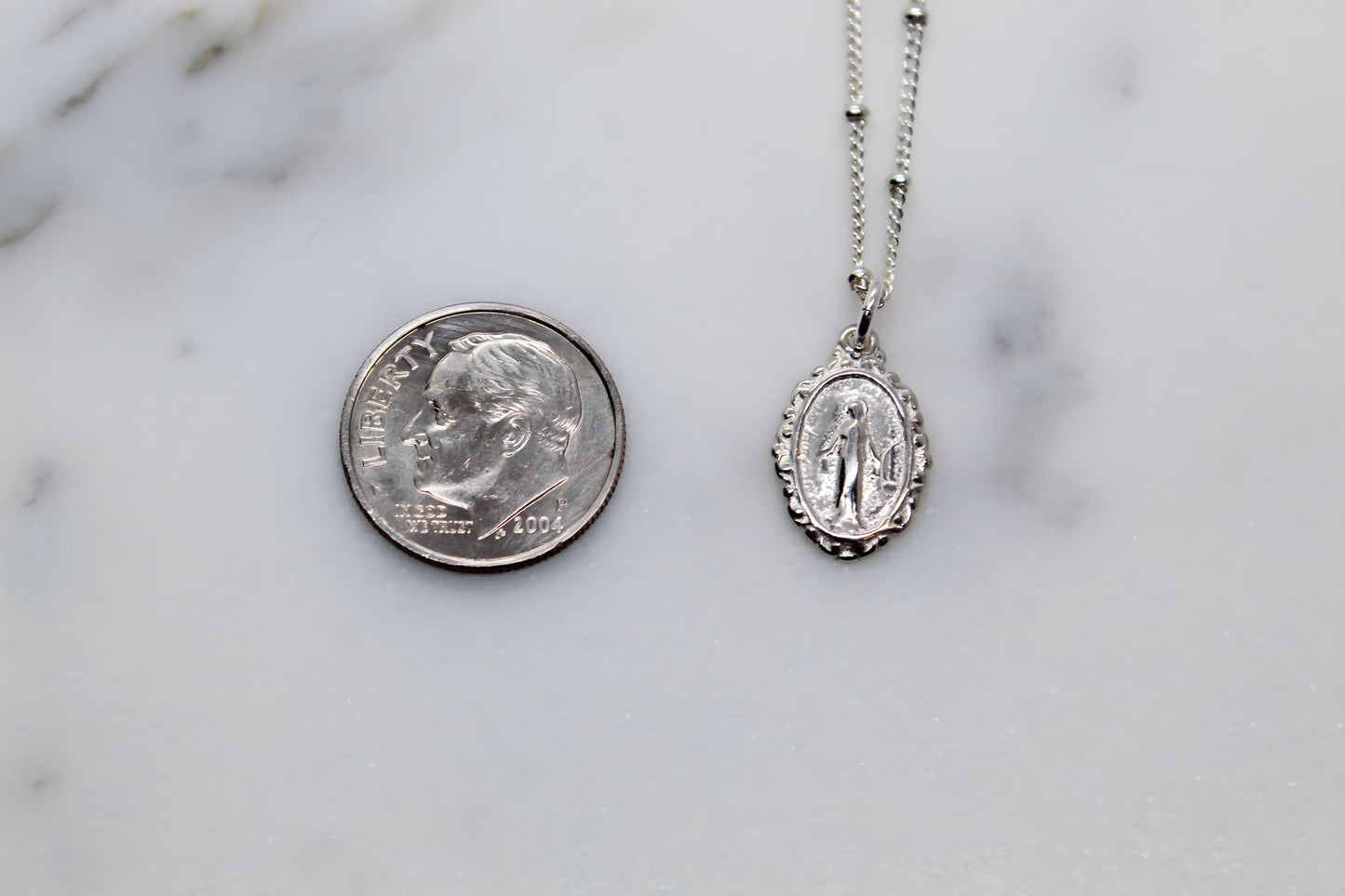 Intricate Miraculous Medal Necklace - Sterling Silver