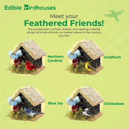 Handmade Edible Birdhouse - Light Roof, Short Birdhouse Covered in Bird Seeds