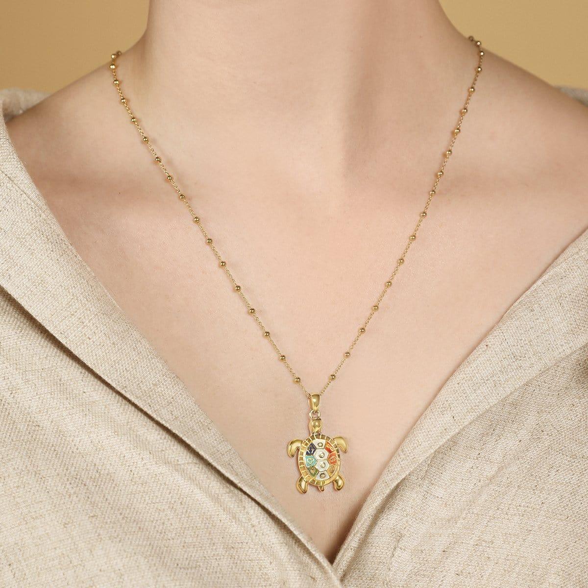 Intuitive Wisdom Multi Symbol Chakra Turtle Necklace