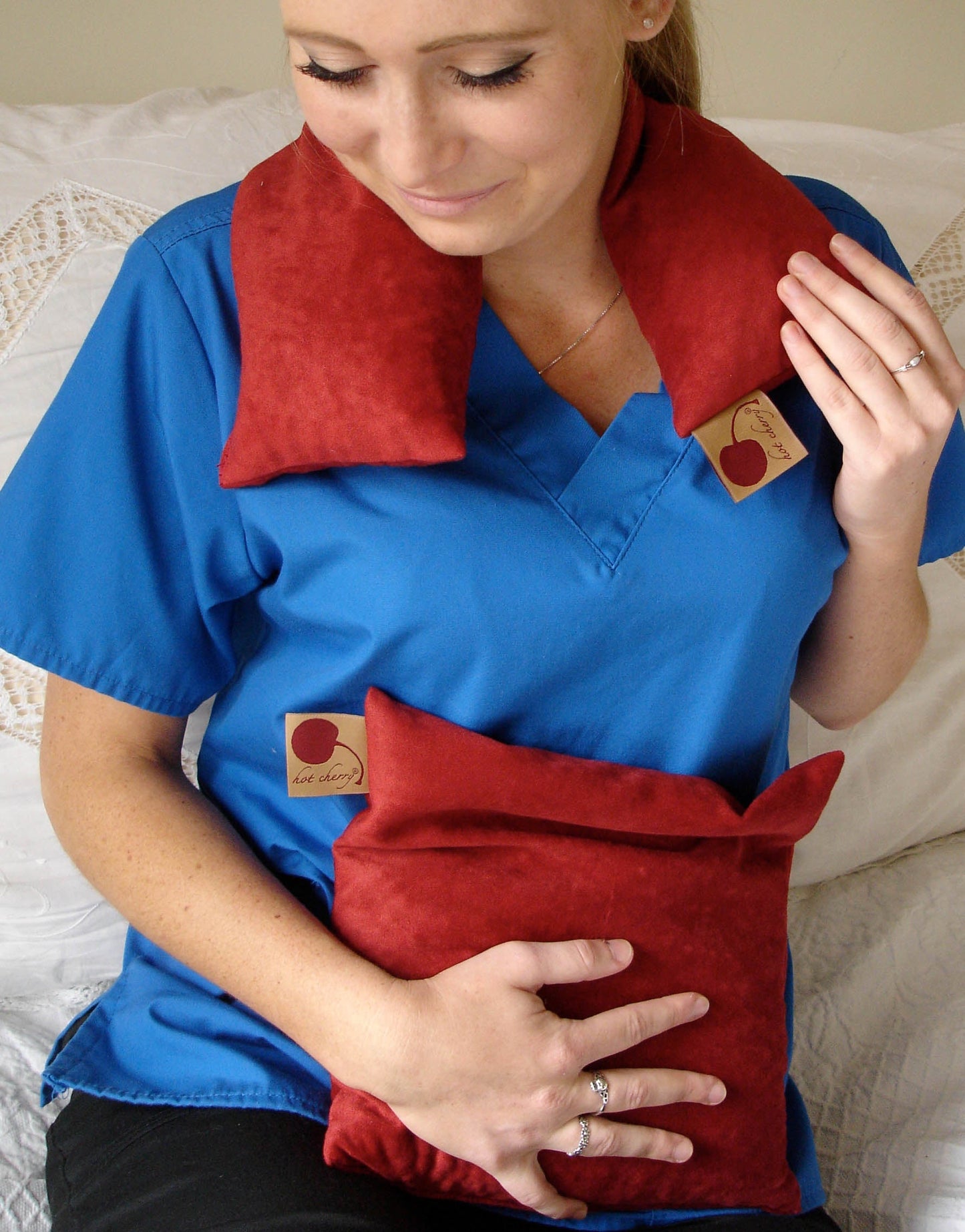 Feel Better Pack in Red Denim: Square, Eye Pillow & Neck Wrap - Hot and Cold Comfort Packs
