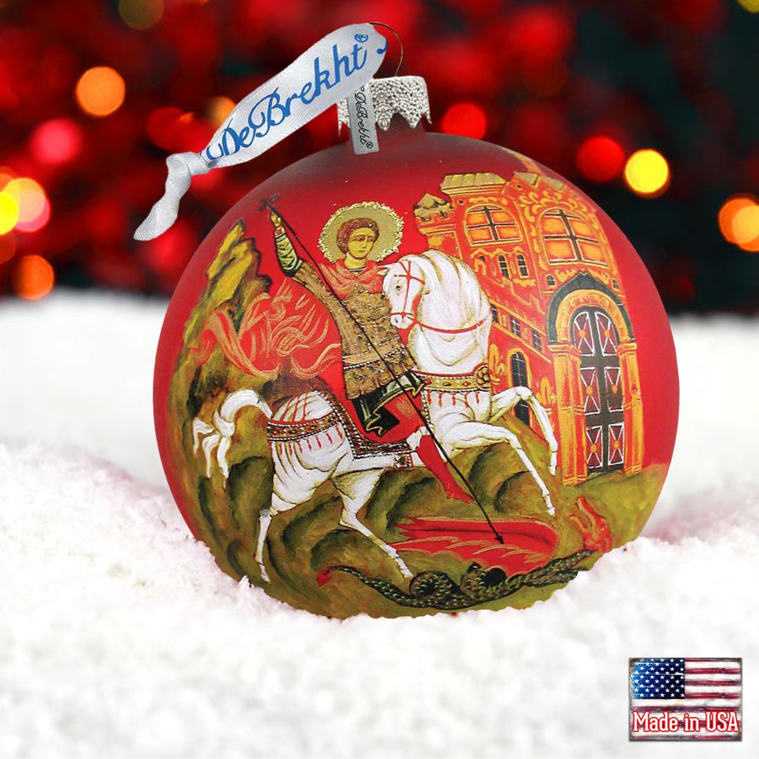 Saint George Glass Ball Icon Ornament - Handblown Mercury Glass