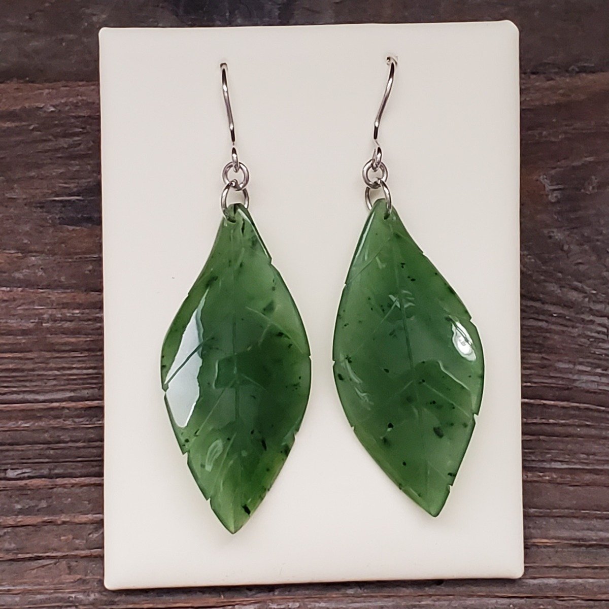Jade Leaf Earrings, 38 mm