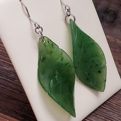Jade Leaf Earrings, 38 mm