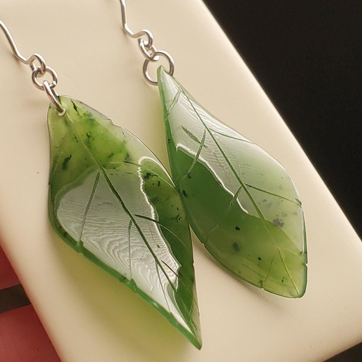Jade Leaf Earrings, 38 mm