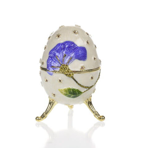 Faberge Egg Music box -White with Blue Flower (plays Fur Elise by Beethoven)