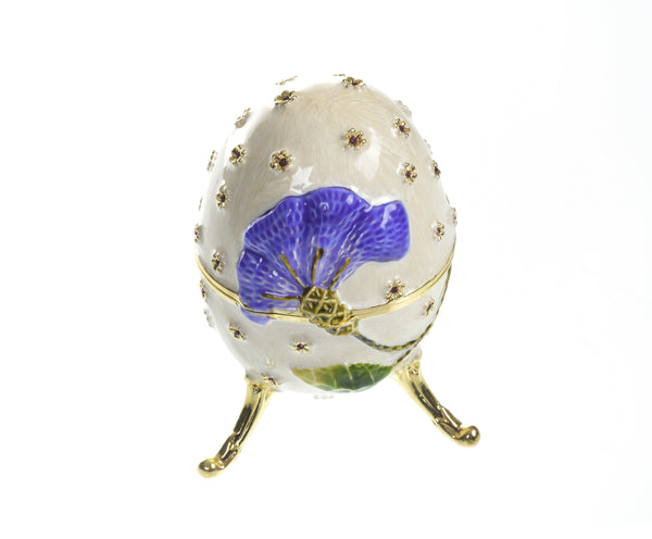Faberge Egg Music box -White with Blue Flower (plays Fur Elise by Beethoven)