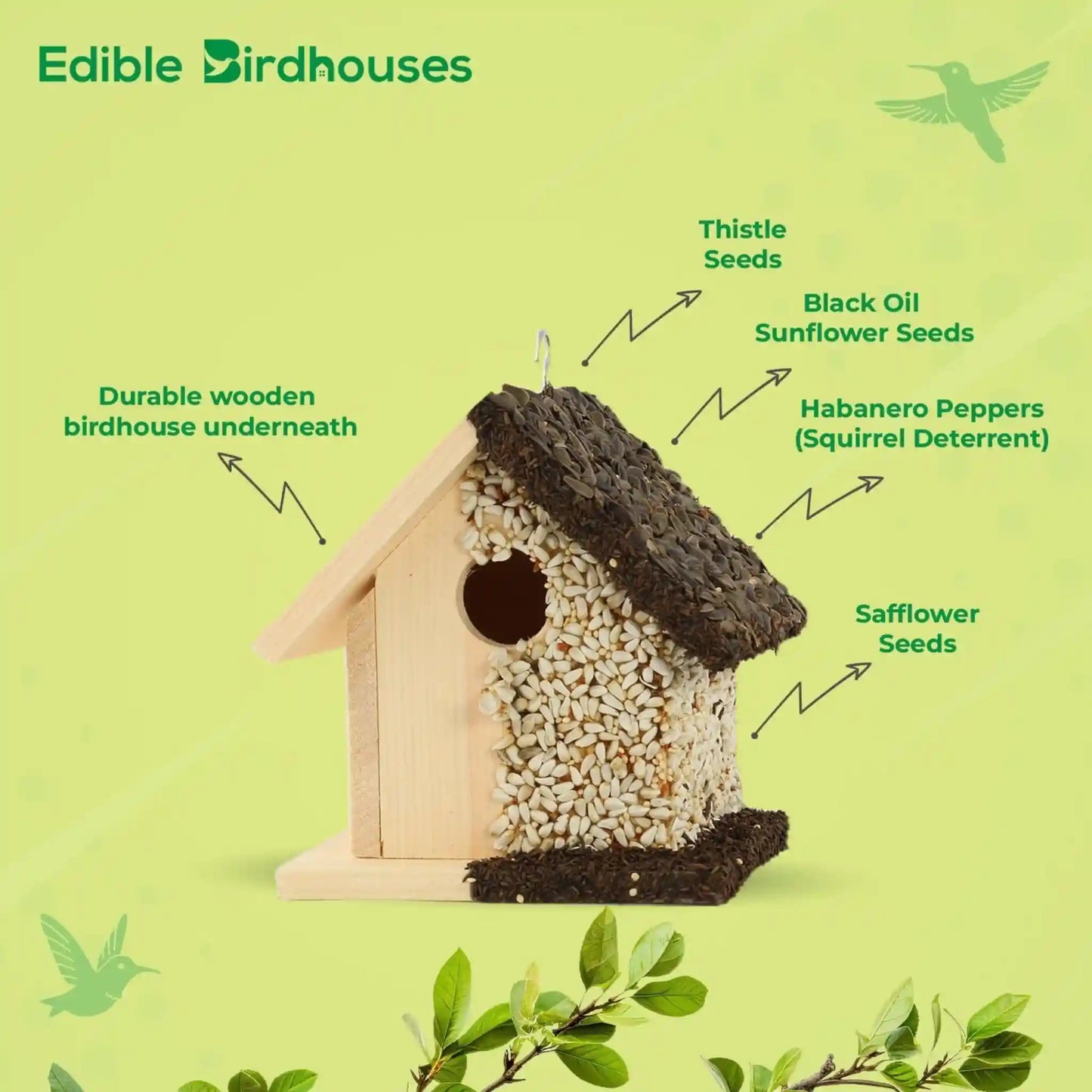 Handmade Edible Birdhouse - Dark Roof, Short Birdhouse Covered in Bird Seeds