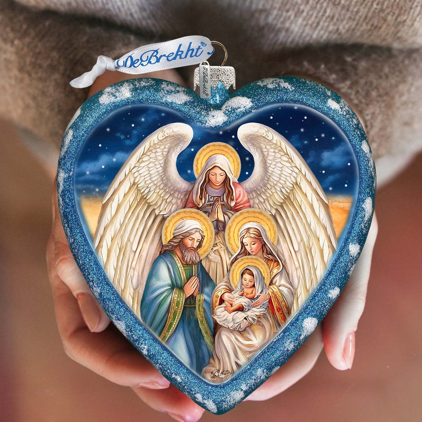 Angel's Divine Presence - Nativity Heart Glass Ornament