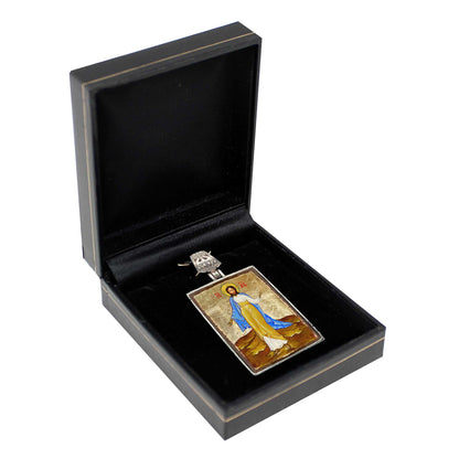 Jesus Silver Plated Necklace, Gold-Plated Wooden Cabochon