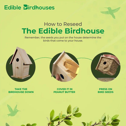 Handmade Edible Birdhouse - Dark Roof, Short Birdhouse Covered in Bird Seeds