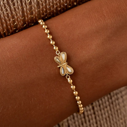 Spiritual Renewal Rainbow Moonstone Dragonfly Gold Bracelet