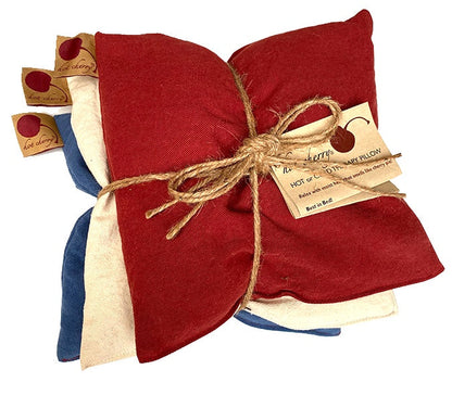 Summer Stack ––3 Square Denim Pillows –– Red, Blue & Natural - Hot and Cold Comfort Packs