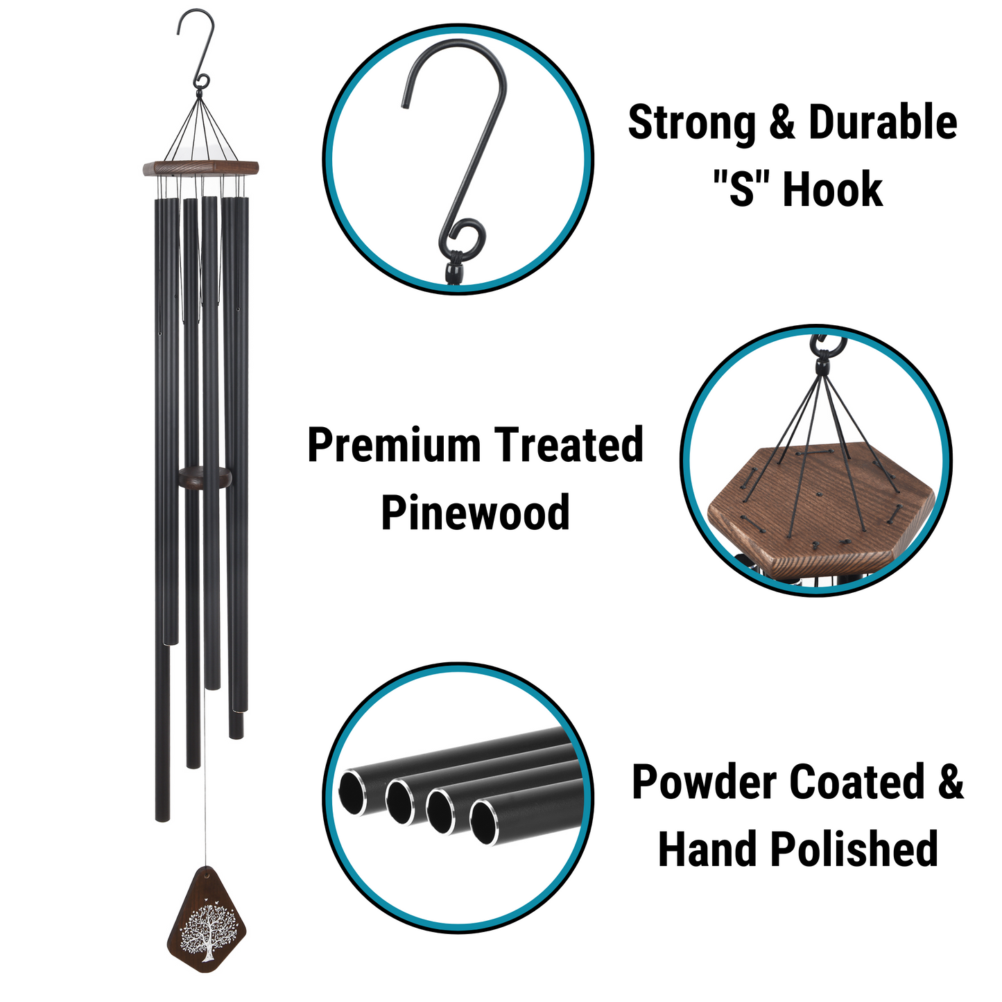55" Serenity Large Deep Tone Memorial Wind Chime Church Bells - Listen to the wind and think of me, In your heart I'll always be